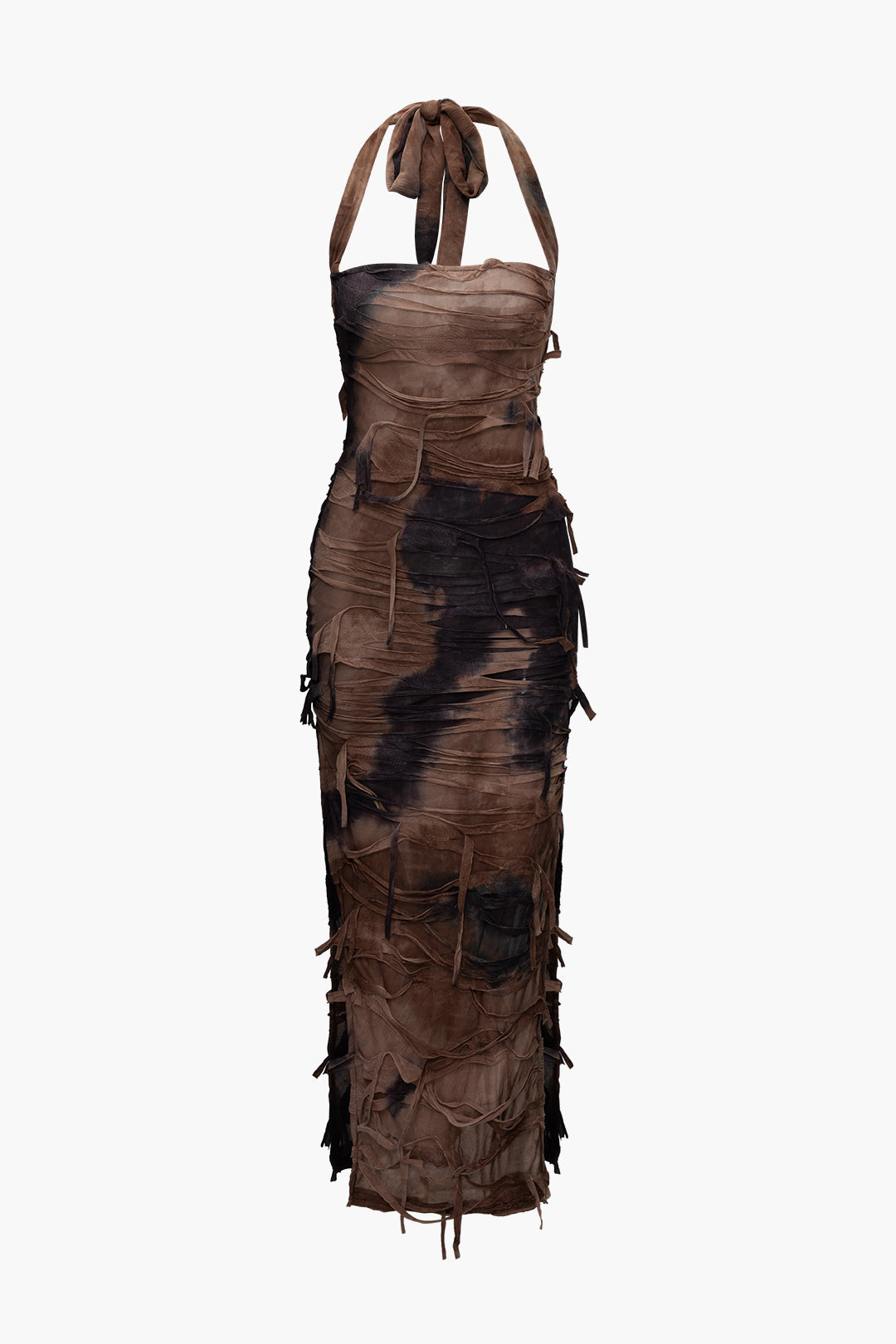 Tie Dye Distressed Mesh Slit Halter Maxi Dress BellaWear Tie Dye Distressed Mesh Slit Halter Maxi Dress BellaWear