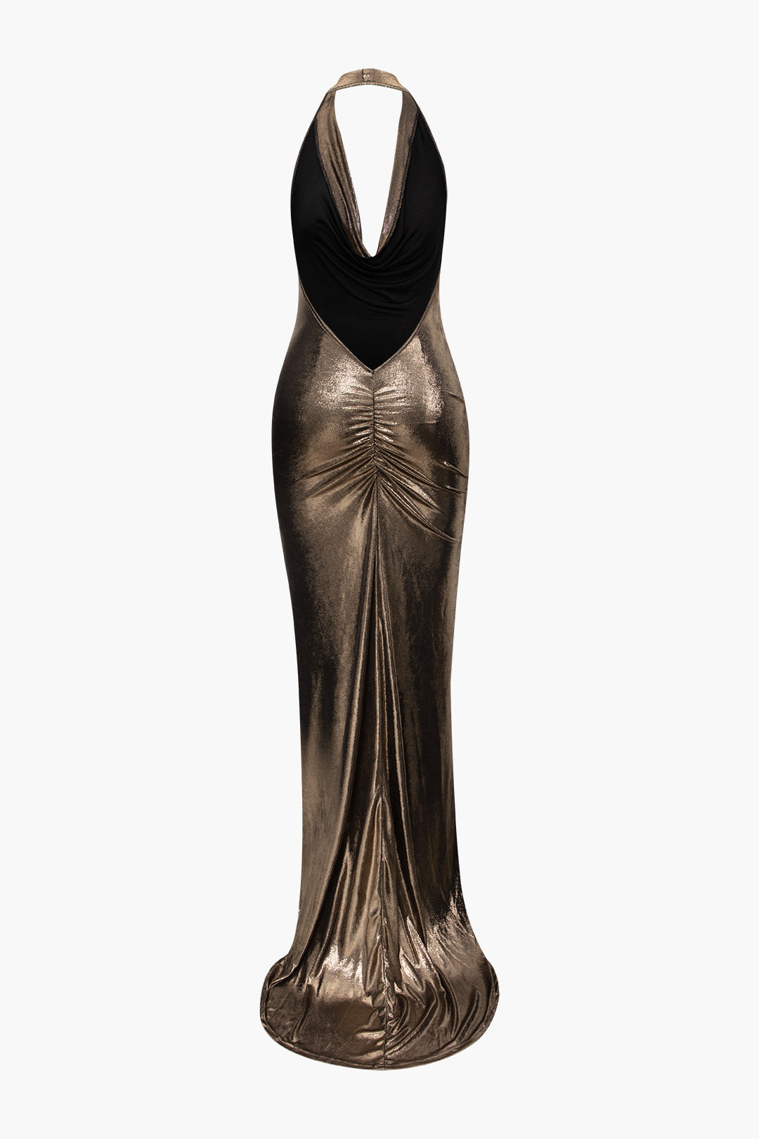 Metallic Cowl Neck Halter Backless Maxi Dress BellaWear Metallic Cowl Neck Halter Backless Maxi Dress BellaWear