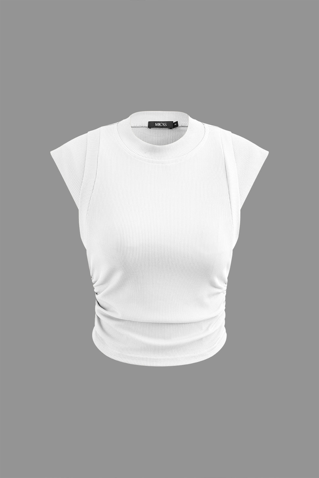 Rib Knit Cap Sleeve Ruched Tank Top