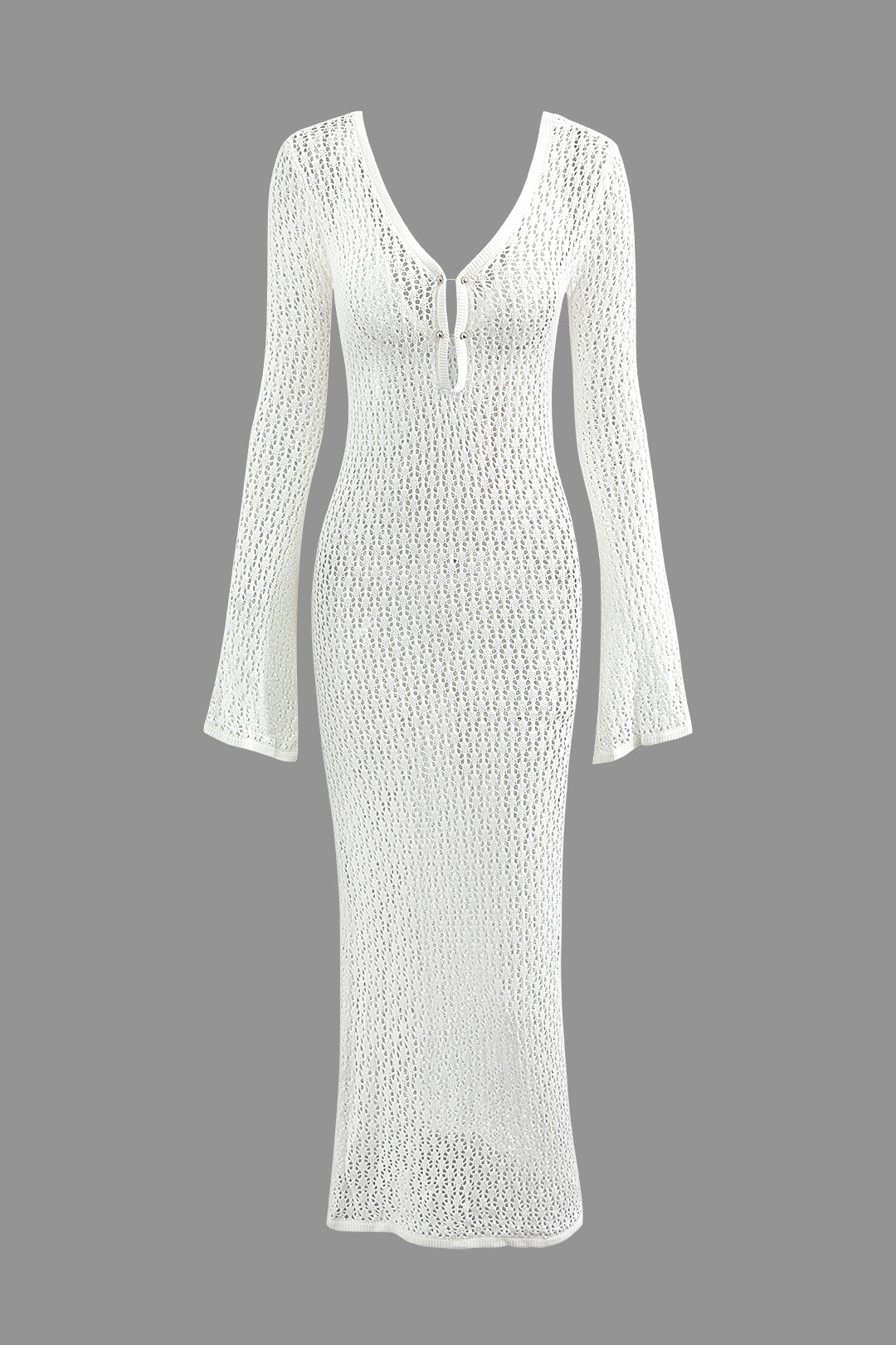 open knit bell sleeve maxi dress Open-Knit Bell-Sleeve Sweater Dress