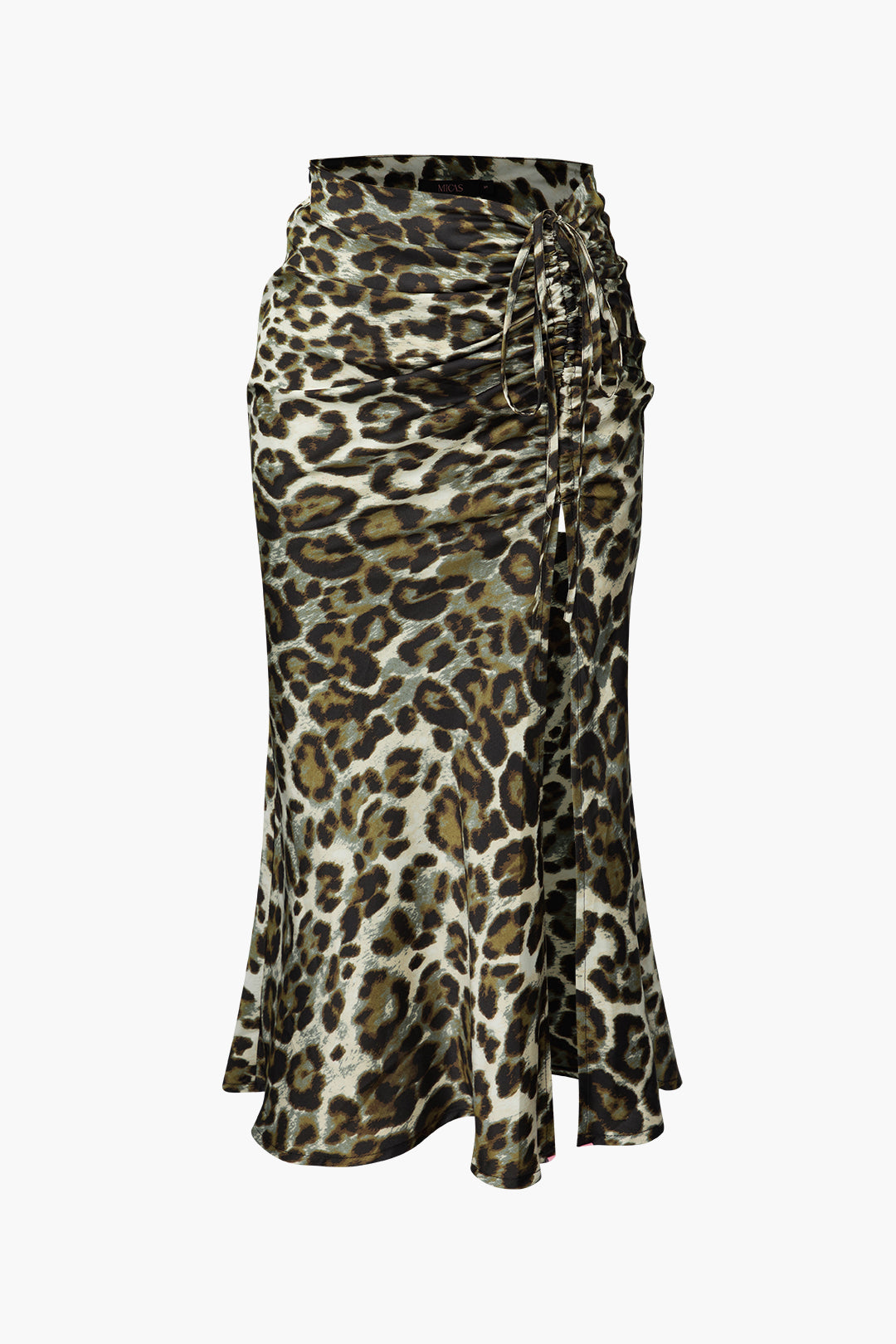 Leopard Drawstring Slit Skirt